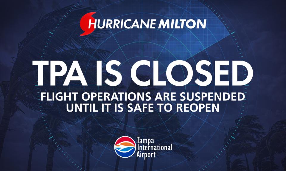 Tampa International Airport suspends operations and is now closed ahead of Hurricane Milton